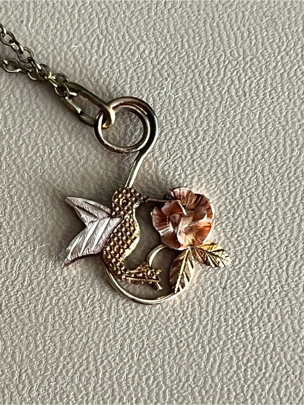 Black Hills Gold Floral Hummingbird Pendant Necklace - Pink, Gold, Silver